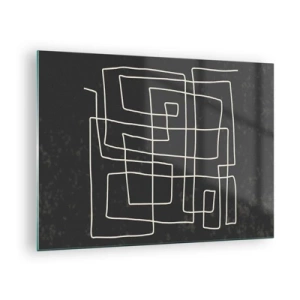 Obraz na szkle - Geometryczna abstrakcja z białymi liniami na czarnym tle - 70x50cm - Nie taki prosty - Nowoczesna dekoracja ścienna do salonu i sypialni ARTTOR
