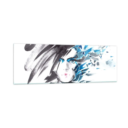 Obraz na szkle - Portret zmysłowy w szarości i błękicie - 90x30 cm