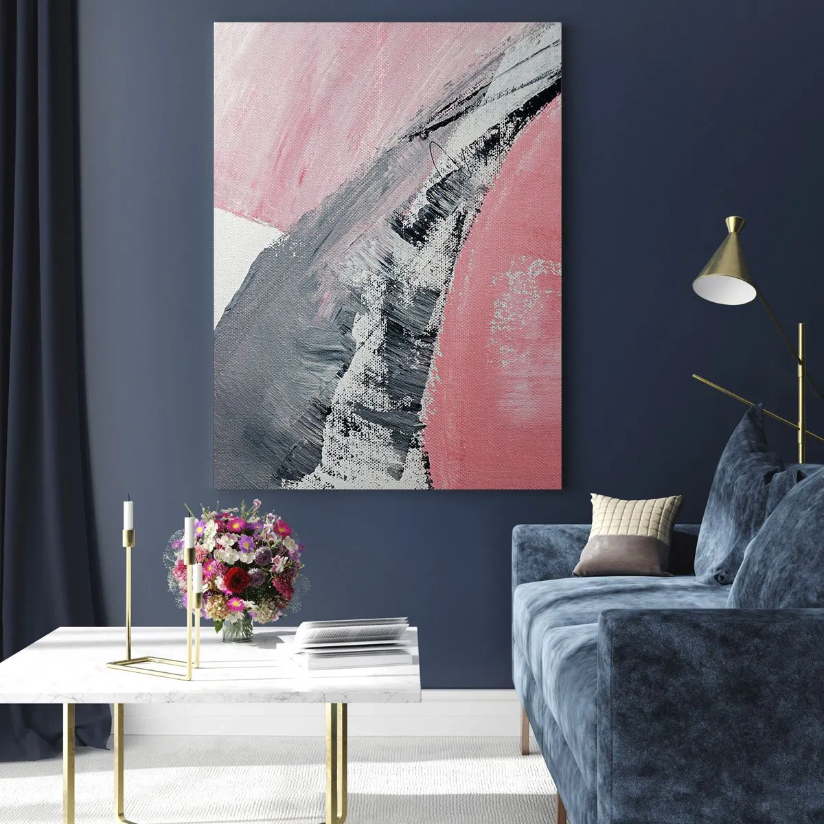 Obraz na szkle - Abstrakcyjna kompozycja w odcieniach różu i szarości - 70x100cm - Kompozycja dopasowana - Nowoczesna dekoracja ścienna do salonu i sypialni ARTTOR