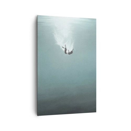 Obraz na płótnie - Postać zanurzająca się w głębokiej wodzie o turkusowym odcieniu - 80x120cm - W objęciach oceanu - Nowoczesna dekoracja ścienna do salonu i sypialni ARTTOR