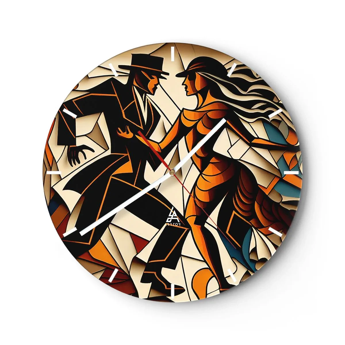 Zegar ścienny - Para tańcząca w stylu art déco w ciepłych odcieniach - 30x30cm - Taniec pasji i namiętności - Nowoczesna dekoracja ścienna do salonu, kuchni i sypialni ARTTOR