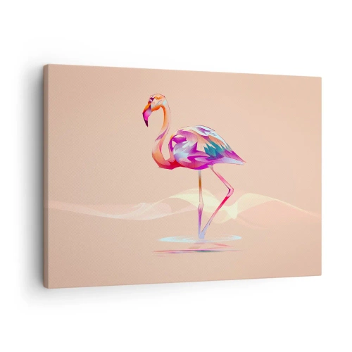 Obraz na płótnie - Abstrakcyjny flaming w jasnej, pastelowej kolorystyce - 70x50cm - Ptak dobrych emocji - Nowoczesna dekoracja ścienna do salonu i sypialni ARTTOR