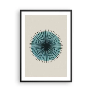 Plakat w czarnej ramie - Geometryczny wzór w formie promienistego okręgu - 50x70cm - Promieniście na błękicie - Nowoczesna dekoracja ścienna do salonu i sypialni ARTTOR