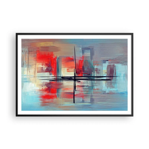 Plakat w czarnej ramie - Abstrakcyjna kompozycja z intensywnymi barwami, liniami i geometrycznymi kształtami - 100x70cm - Pejzaż w nieznanym wymiarze - Nowoczesna dekoracja ścienna do salonu i sypialni ARTTOR