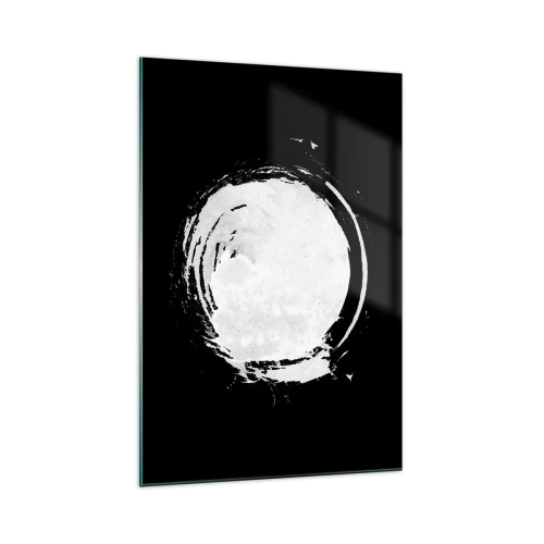 Obraz na szkle - Biały okrąg na czarnym tle w minimalistycznym stylu - 70x100cm - Dobre wyjście - Nowoczesna dekoracja ścienna do salonu i sypialni ARTTOR