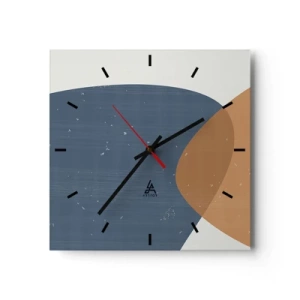 Zegar ścienny - Minimalistyczna kompozycja geometryczna w odcieniach niebieskiego i pomarańczowego - 30x30cm - Owale i wpływy - Nowoczesna dekoracja ścienna do salonu i sypialni ARTTOR