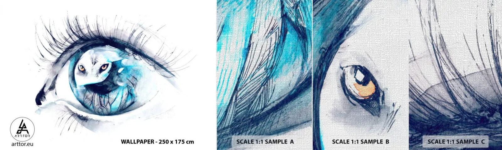 Fototapeta Próbka Premium Canvas - Oko w oko z dzikością - Abstrakcja, Oko, Sowa - 100x30 cm