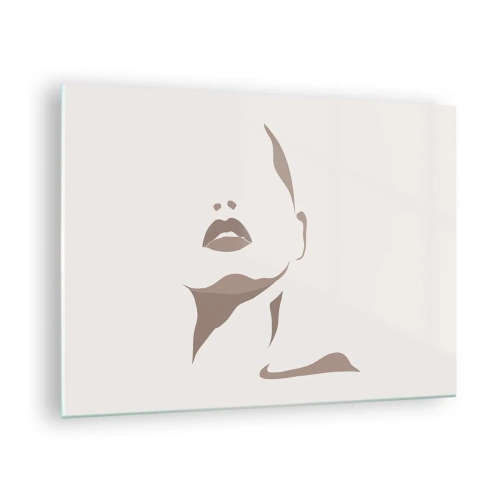 Obraz na szkle - Zarys kobiecej twarzy i szyi w minimalistycznym stylu - 70x50cm - Stworzona ze światła i cienia - Nowoczesna dekoracja ścienna do salonu i sypialni ARTTOR