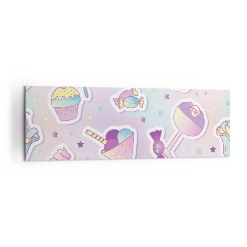 Obraz na płótnie - Pastelowe wzory ze słodyczami i deserami - 160x50cm - Żeby codziennie były urodziny - Nowoczesna dekoracja ścienna do salonu i sypialni ARTTOR