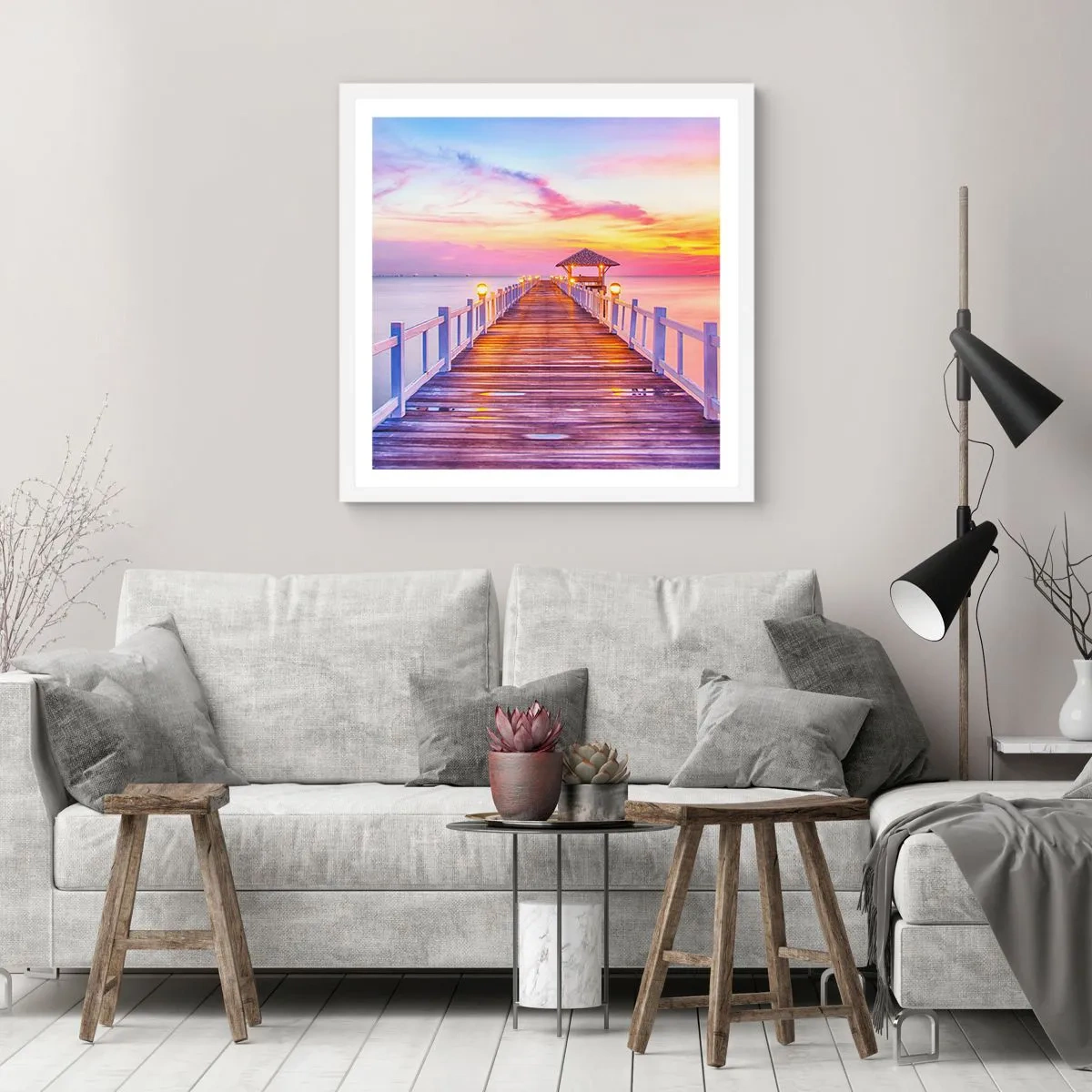 Plakat w białej ramie - Liliowo-złota cisza wieczoru - 40x40 cm