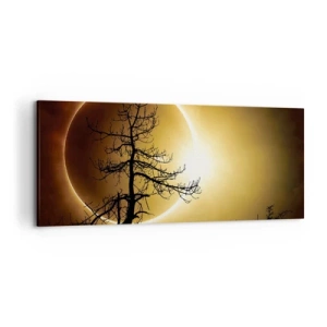 Obraz na płótnie - Zaćmienie słońca z sylwetką drzewa na pierwszym planie - 120x50cm - Całkowite zaćmienie - Nowoczesna dekoracja ścienna do salonu i sypialni ARTTOR