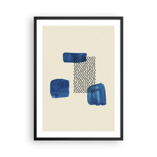 Plakat w czarnej ramie - Abstrakcyjna kompozycja w odcieniach granatu z liniami - 50x70cm - Abstrakcyjny kwartet - Nowoczesna dekoracja ścienna do salonu i sypialni ARTTOR