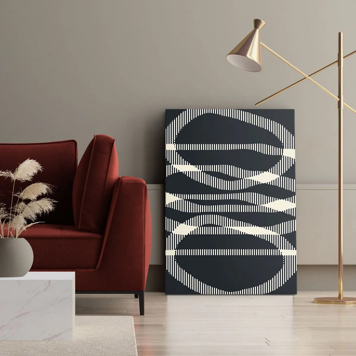 Obraz na płótnie - Abstrakcyjne wzory geometryczne w czerni i bieli z liniami - 50x70cm - Próba przełamania ciemności - Nowoczesna dekoracja ścienna do salonu, kuchni i sypialni ARTTOR