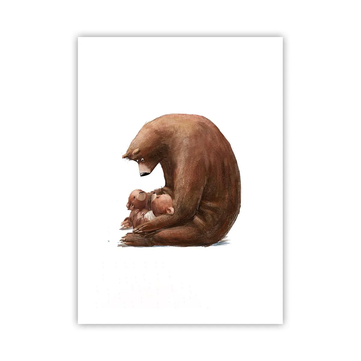 Plakat - Mama niedźwiedź tuląca dwa małe misie w serdecznym uścisku - 50x70cm - Słodkich snów, dzieciaki - Nowoczesna dekoracja ścienna do salonu, kuchni i sypialni ARTTOR