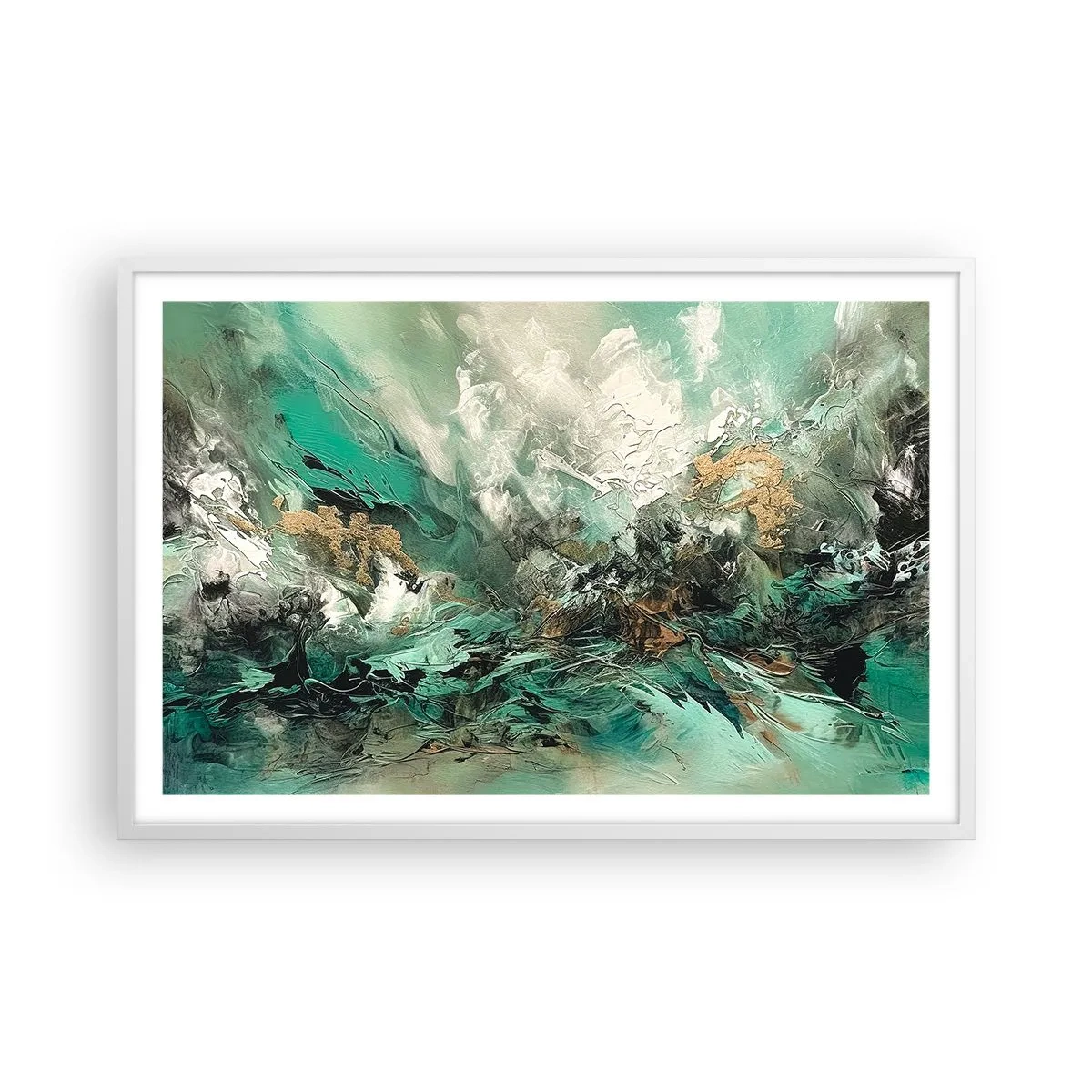 Plakat w białej ramie - Szmaragdowo-czarna kipiel - 91x61 cm