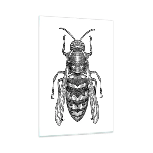 Obraz na szkle - Rysunkowy motyw osy na białym tle w stylu minimalistycznym - 80x120cm - Z owadziej planety - Nowoczesna dekoracja ścienna do salonu i sypialni ARTTOR