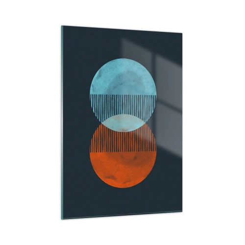 Obraz na szkle - Dwie przecinające się kolorowe planety z geometrycznym wzorem - 50x70cm - Astronomiczna fantazja - Nowoczesna dekoracja ścienna do salonu, kuchni i sypialni ARTTOR