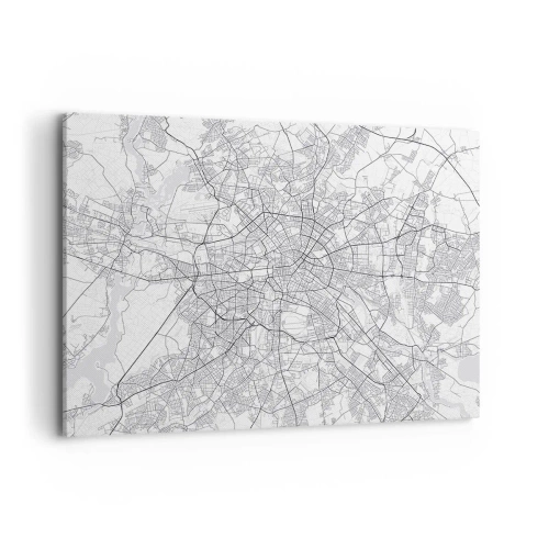 Obraz na płótnie - Szczegółowa mapa miasta w odcieniach czerni i bieli - 100x70cm - Kwiat Berlina - Nowoczesna dekoracja ścienna do salonu, kuchni i sypialni ARTTOR