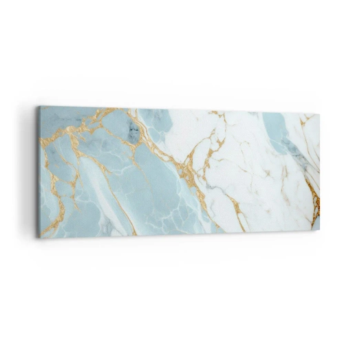 Obraz na płótnie - Błękitno-białe marmurowe wzory z dodatkiem złotych żył - 120x50cm - Bogactwo kamienia - Nowoczesna dekoracja ścienna do salonu i sypialni ARTTOR