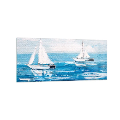 Obraz na szkle - Jachty na błękitnym morzu w artystycznym stylu - 120x50cm - Z przyjacielem u boku - Nowoczesna dekoracja ścienna do salonu i sypialni ARTTOR