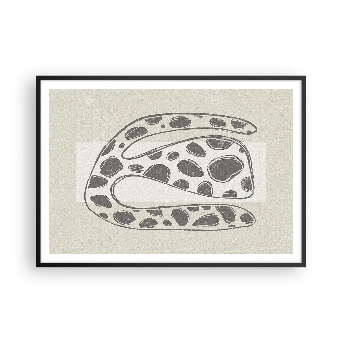 Plakat w czarnej ramie - Abstrakcyjny wzór organiczny w odcieniach szarości - 100x70cm - Przedziwne stworzenie - Nowoczesna dekoracja ścienna do salonu i sypialni ARTTOR