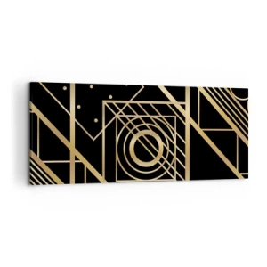 Obraz na płótnie - Złote geometryczne wzory na czarnym tle - 120x50cm - Złota geometria - Nowoczesna dekoracja ścienna do salonu i sypialni ARTTOR