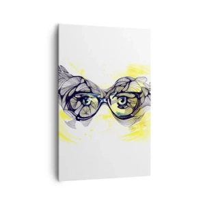 Obraz na płótnie - Artystyczna grafika okularów z wyrazistymi oczami - 80x120cm - Przez błękitne okulary - Nowoczesna dekoracja ścienna do salonu i sypialni ARTTOR