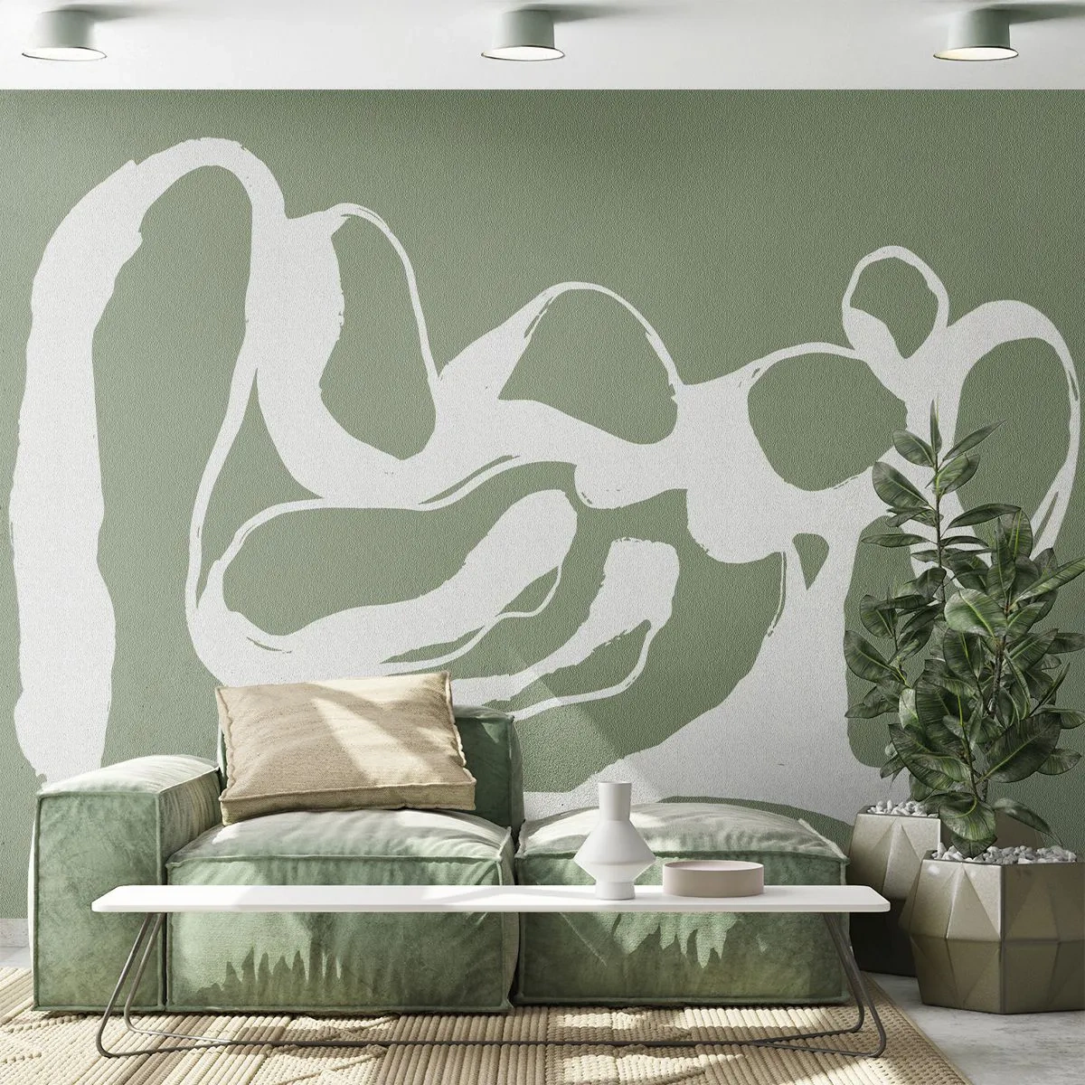 Fototapeta Premium Sand - Biała organiczna forma na zielonym tle - 100x70cm - Wołanie przestrzeni - Nowoczesna dekoracja ścienna do salonu, kuchni i sypialni ARTTOR