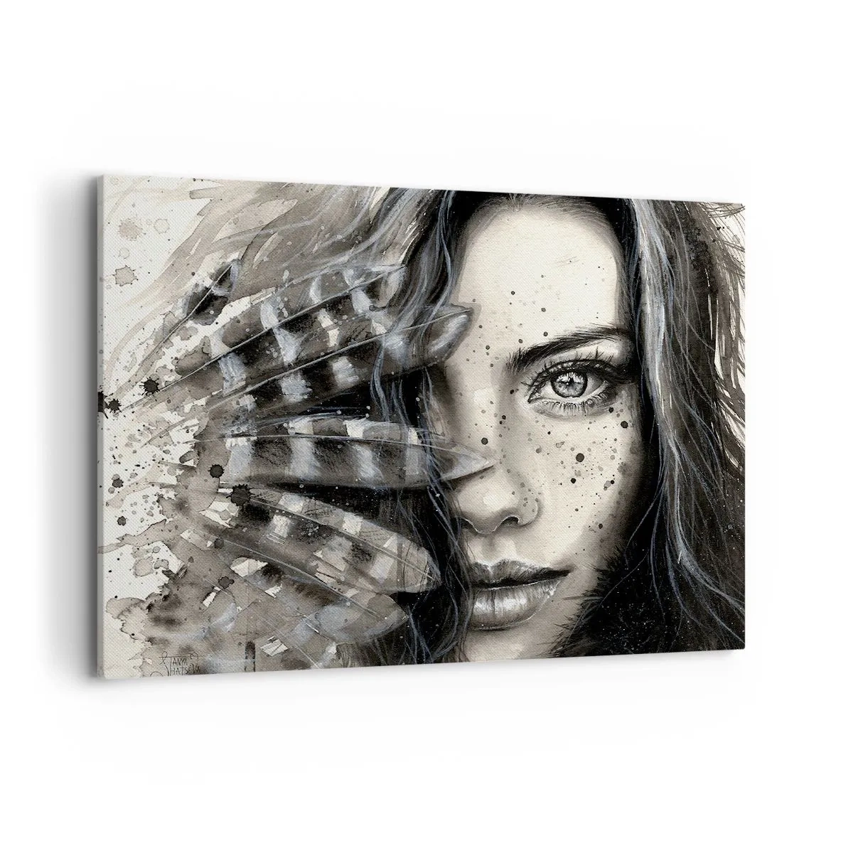 Obraz na płótnie - Artystyczny portret kobiety z abstrakcyjnymi detalami - 100x70cm - Dzika piękność - Nowoczesna dekoracja ścienna do salonu, kuchni i sypialni ARTTOR