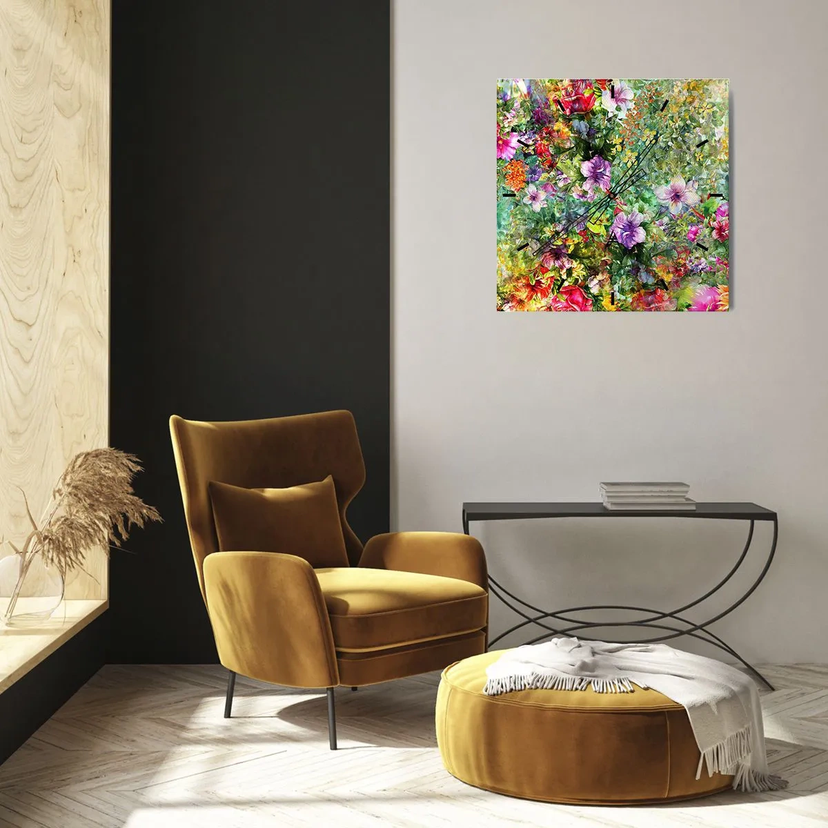 Zegar ścienny - W kwiaty na zatracenie - 40x40 cm