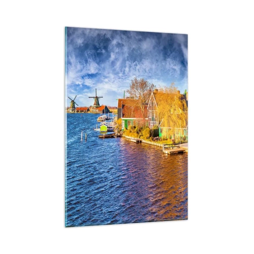 Obraz na szkle - Malownicze domy i wiatraki nad wodą - 80x120cm - Od wieków bez zmian - Nowoczesna dekoracja ścienna do salonu i sypialni ARTTOR