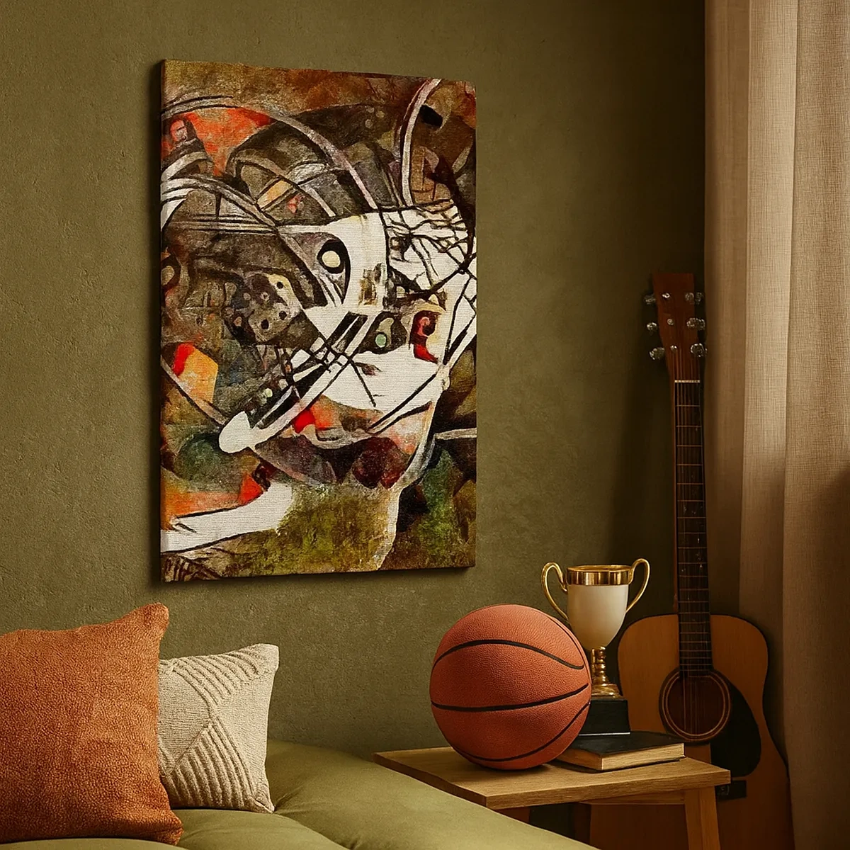 Obraz na płótnie - Abstrakcyjna kompozycja w ciepłych odcieniach z dynamicznymi liniami - 50x70cm - Słyszysz ruch? - Nowoczesna dekoracja ścienna do salonu, kuchni i sypialni ARTTOR