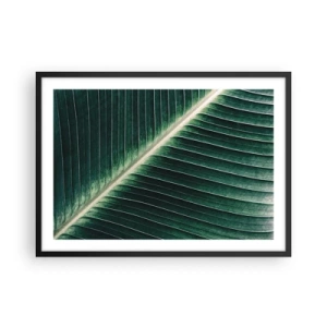 Plakat w czarnej ramie - Struktura zielonego liścia w zbliżeniu - 70x50cm - Rytm natury - Nowoczesna dekoracja ścienna do salonu i sypialni ARTTOR