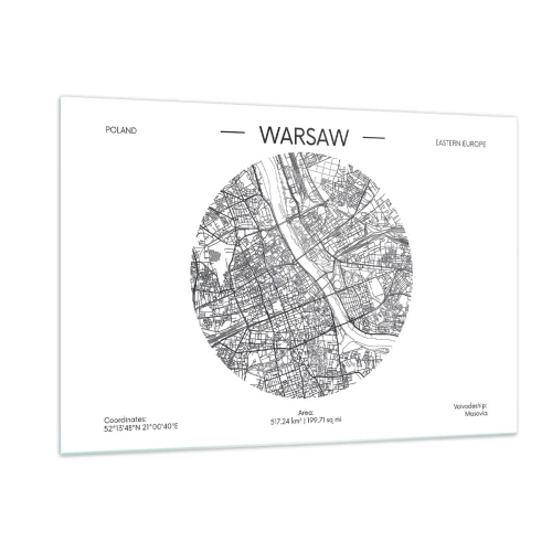 Obraz na szkle - Mapa Warszawy w formie graficznej ilustracji - 120x80cm - Anatomia Warszawy - Nowoczesna dekoracja ścienna do salonu, kuchni i sypialni ARTTOR