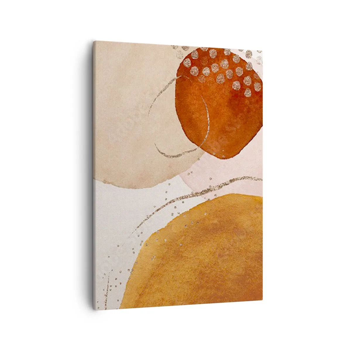 Obraz na płótnie - Abstrakcyjna kompozycja w odcieniach beżu, pomarańczu i złota - 50x70cm - Krągłość i ruch - Nowoczesna dekoracja ścienna do salonu, kuchni i sypialni ARTTOR