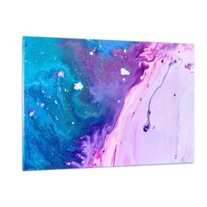 Obraz na szkle - Abstrakcyjna kompozycja z mieszanką fioletowych, niebieskich i różowych barw - 120x80cm - Yin i yang - Nowoczesna dekoracja ścienna do salonu, kuchni i sypialni ARTTOR