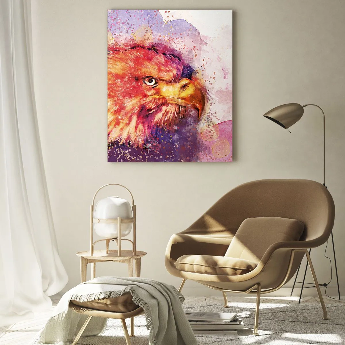 Obraz na szkle - Portret orła w artystycznych akwarelowych barwach - 70x100cm - Nie chcesz wiedzieć, o czym myślę - Nowoczesna dekoracja ścienna do salonu i sypialni ARTTOR