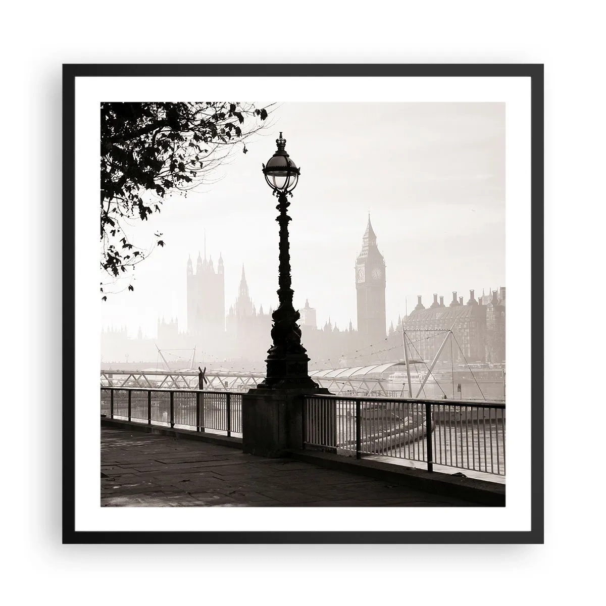 Plakat w czarnej ramie - Londyński poranek - 60x60 cm