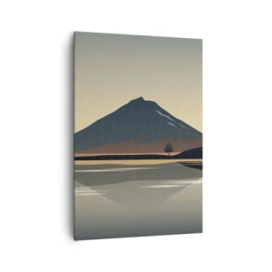 Obraz na płótnie - Minimalistyczny krajobraz górski z odbiciem w wodzie - 70x100cm - Lustrzane odbicie - Nowoczesna dekoracja ścienna do salonu i sypialni ARTTOR