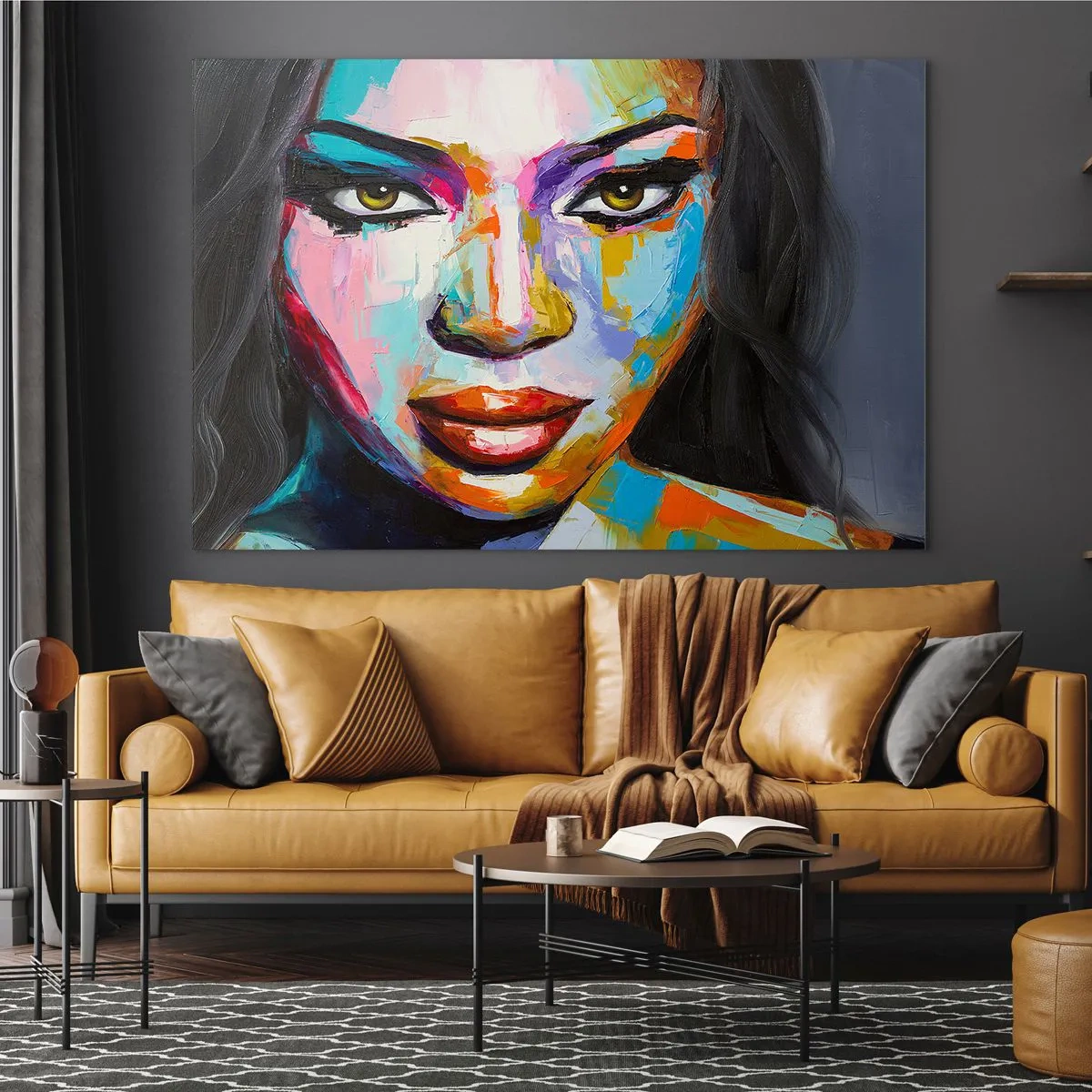 Obraz na szkle - Kolorowy portret kobiety w wyrazistym stylu - 70x50cm - Nie sposób oderwac oczu - Nowoczesna dekoracja ścienna do salonu i sypialni ARTTOR