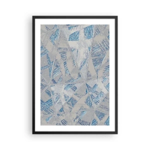 Plakat w czarnej ramie - Geometryczna abstrakcja w odcieniach niebieskiego i szarości - 50x70cm - W szaroniebieskim labiryncie - Nowoczesna dekoracja ścienna do salonu i sypialni ARTTOR