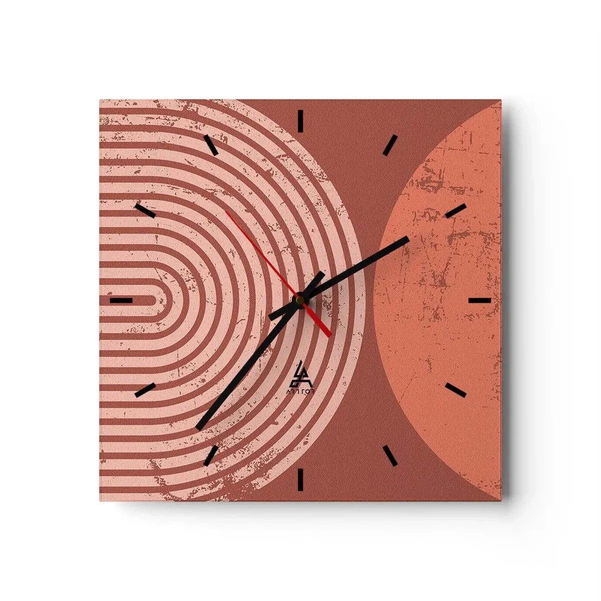 Zegar ścienny - Geometryczne wzory w odcieniach terrakoty na vintage tle - 30x30cm - Bliska relacja - Nowoczesna dekoracja ścienna do salonu i sypialni ARTTOR