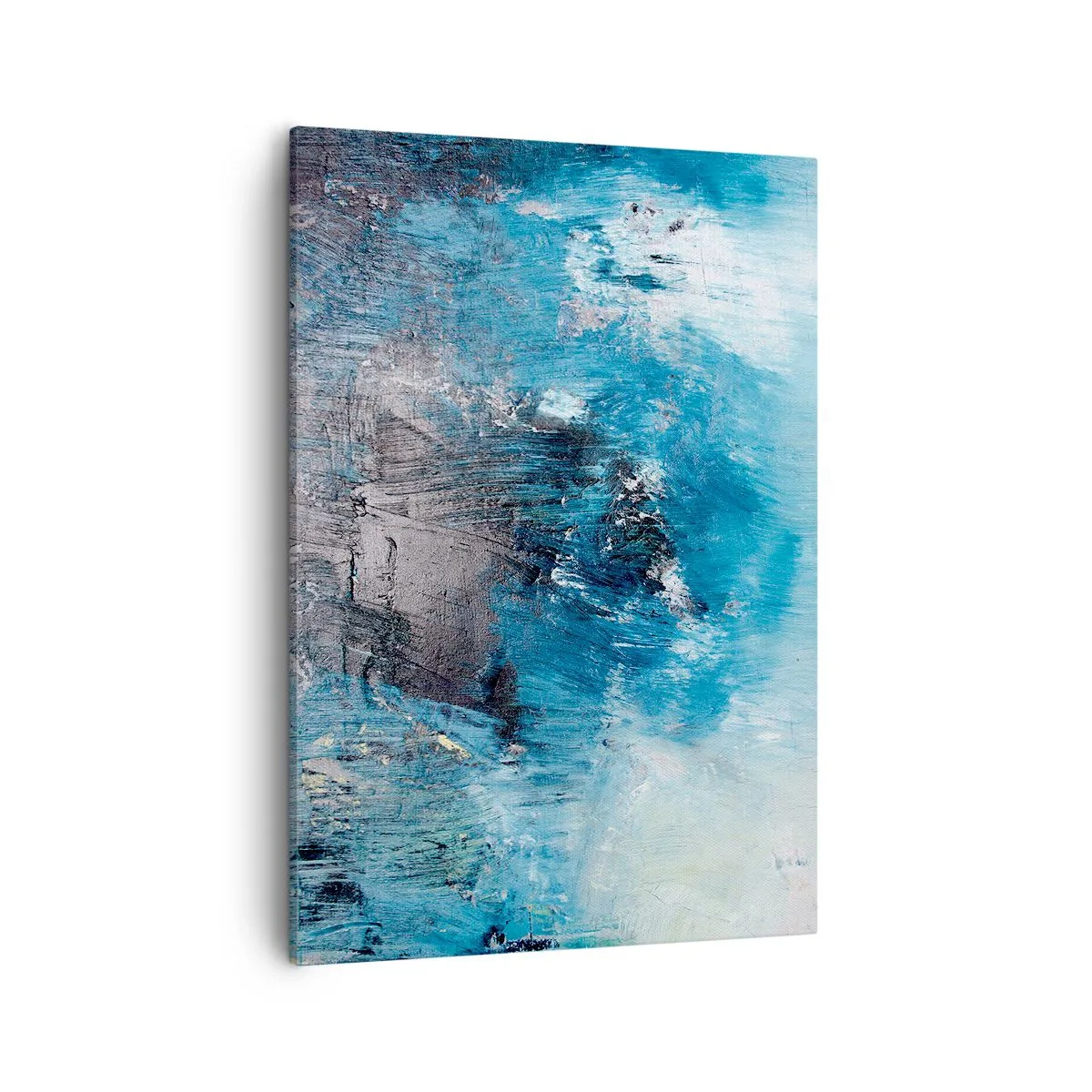Obraz na płótnie - Abstrakcyjna kompozycja w odcieniach błękitu i szarości - 50x70cm - Błękitna rapsodia - Nowoczesna dekoracja ścienna do salonu, kuchni i sypialni ARTTOR