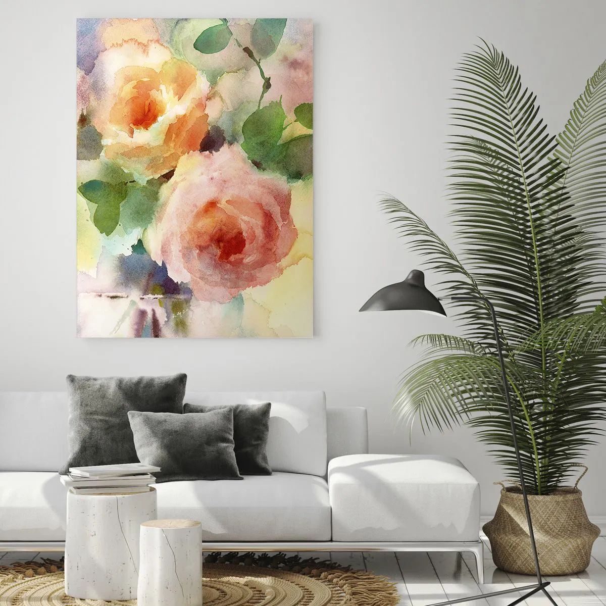 Obraz na szkle - Akwarelowy obraz róż w delikatnych pastelowych barwach - 50x70cm - Delikatne jak akwarela - Nowoczesna dekoracja ścienna do salonu, kuchni i sypialni ARTTOR