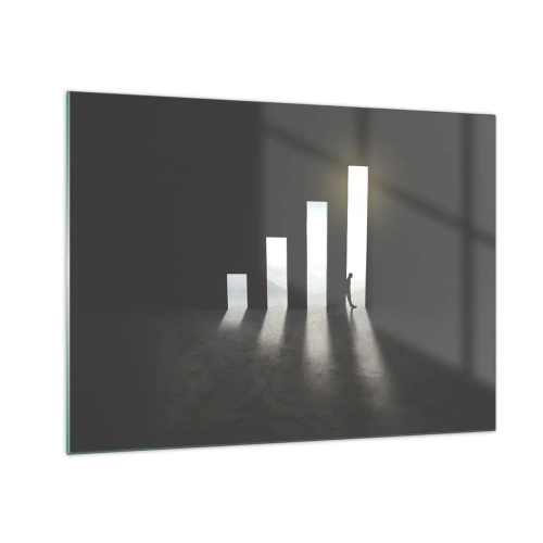 Obraz na szkle - Człowiek w świetle wzrostu symbolizującego rozwój - 70x50cm - Sukces – impresja - Nowoczesna dekoracja ścienna do salonu i sypialni ARTTOR