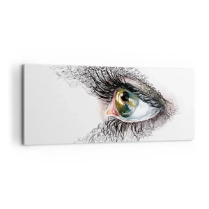 Obraz na płótnie - Artystyczne oko z żółto-zieloną tęczówką i misternymi detalami - 120x50cm - Zajrzyj wprost do duszy - Nowoczesna dekoracja ścienna do salonu i sypialni ARTTOR