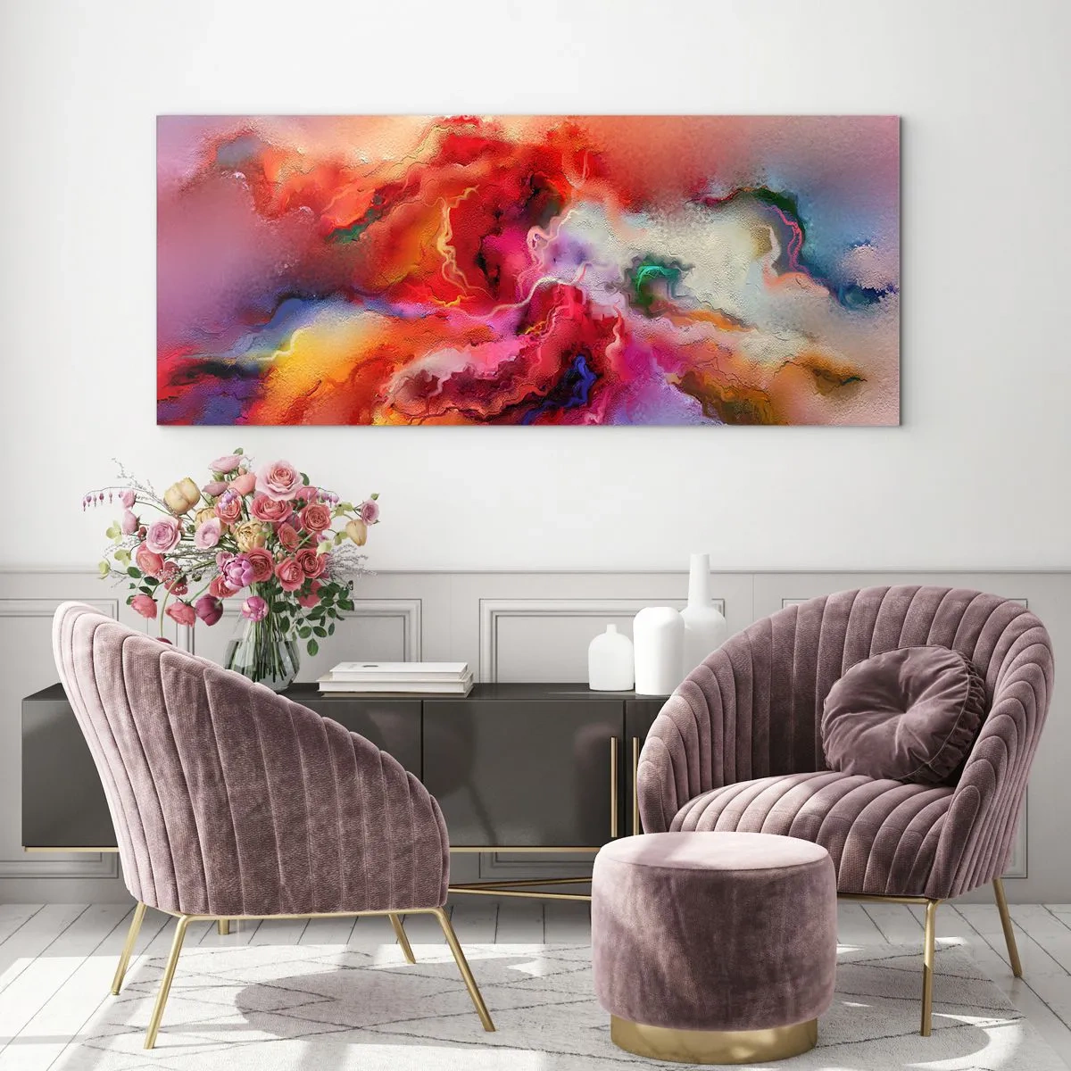 Obraz na szkle - Kolorowa abstrakcja o dynamicznej kompozycji - 120x50cm - Jak pochwycić marzenia - dym - Nowoczesna dekoracja ścienna do salonu i sypialni ARTTOR