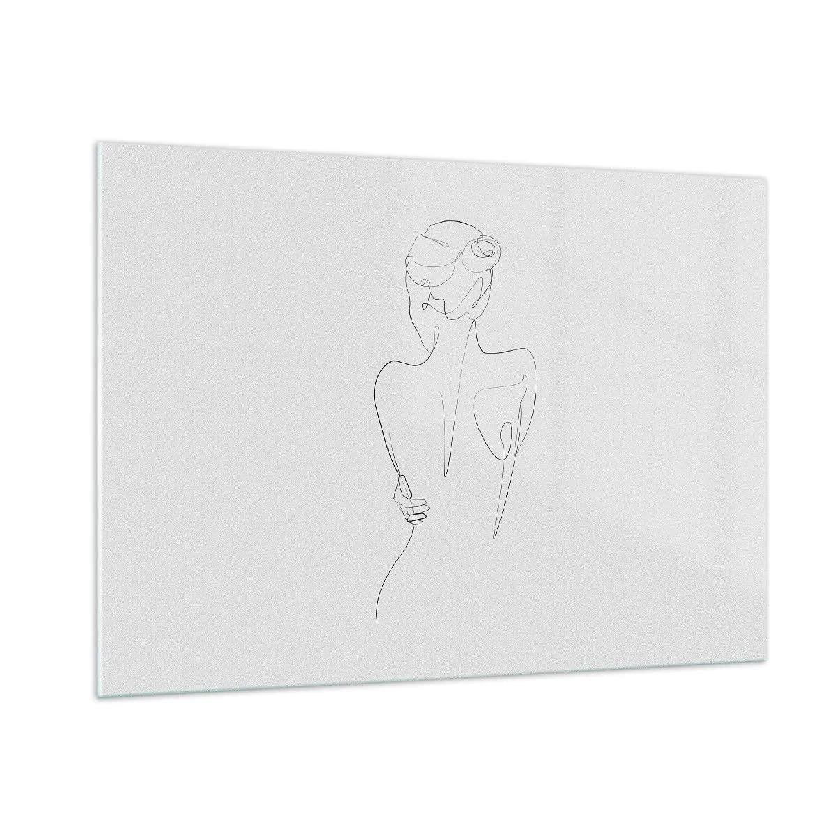 Obraz na szkle - Delikatny szkic kobiety z tyłu wykonany pojedynczą linią - 100x70cm - Muzyka ciała - Nowoczesna dekoracja ścienna do salonu, kuchni i sypialni ARTTOR