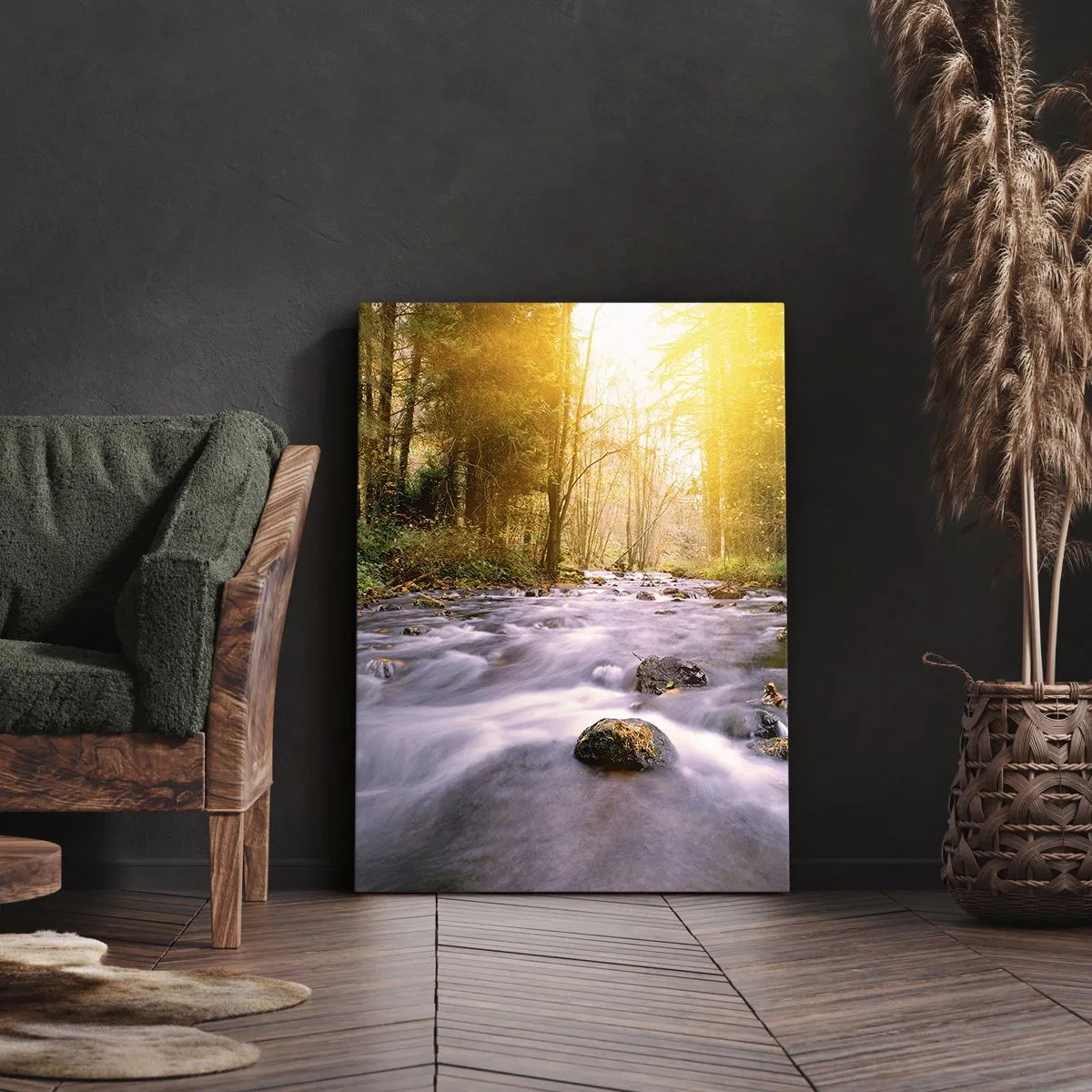 Obraz na płótnie - Malachit w srebrno-złotej oprawie - 45x80 cm