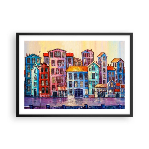 Plakat w czarnej ramie - Kolorowe kamienice nad wodą w artystycznym stylu - 70x50cm - Miasto jak z bajki - Nowoczesna dekoracja ścienna do salonu i sypialni ARTTOR
